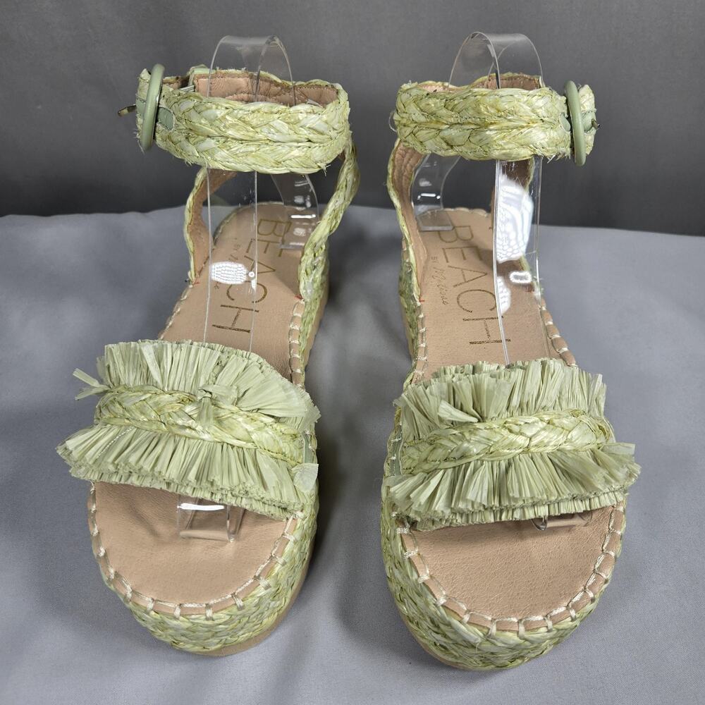 Beach Matisse Seashore Sandals Womens 8 Green Raffia Espadrille Wedge Platform - Picture 5 of 10